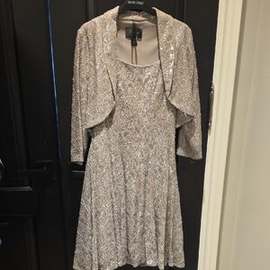 Frank Lyman Size 10 Metallic Lace Dress Set With Bolero Jacket